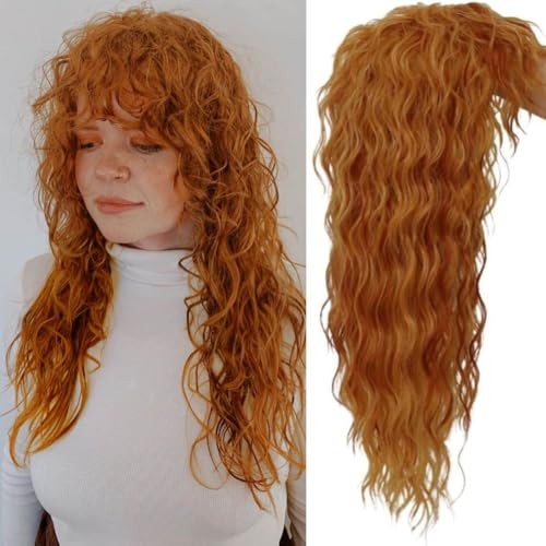 Perruque longue ondulée gingembre cheveux bouclés thermorésistante