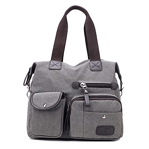 Sac à main en toile pour femme gris pour tout ranger facilement dans plusieurs poches