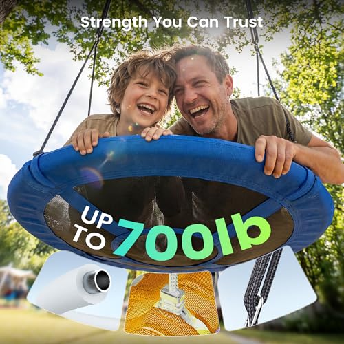 Image of Everyfun 43 inch Saucer Tree Swing for Kids Adult, 700lbs Weight Capacity, Waterproof Flying Saucer Swing with Adjustable Hanging Straps, Swing Seats for Backyard Outdoor Indoor Playground, Blue