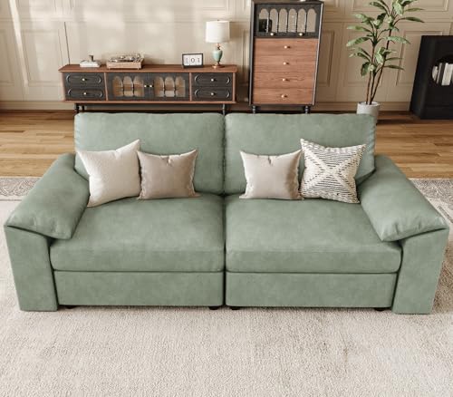 Image of EASE MOOSE Loveseat Sofa for Living Room,Oversized Deep Seat Modular Sectional,Classic Comfy 2 Seater Sofas,Scratch Resistant Faux Leather Couch for Small Spaces, Green