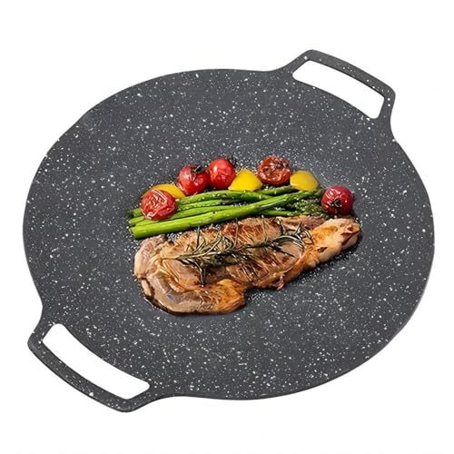 BORDSTRACT Koreanische BBQ-Grillpfanne 33 cm, Runde Antihaft-Grillplatte Grill Pfanne mit Griff für Gasherd & Elektrokochfeld, Indoor Outdoor Grillen, Antihaft Bratpfanne aus Aluminiumlegierung