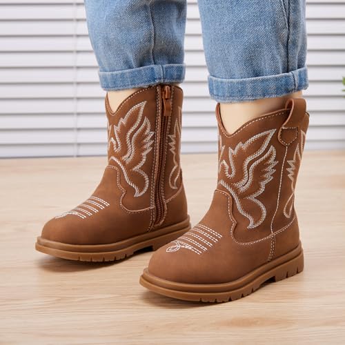 BMCiTYBM Toddler Cowboy Cowgirl Boots Boys Girls Western Round Toe Riding Mid Calf Booties for All Seasons Brown Size 13 Little Kid by BMCiTYBM - Image 2
