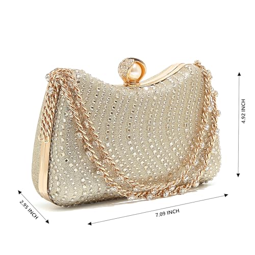 Image of Women's Clutch Crystal Rhinestone Purse With Chain Pearl Clasp Evening Wedding Diamond Handbag