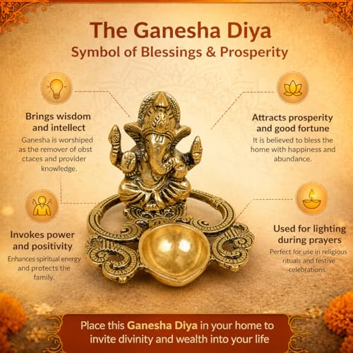 Image of CraftVatika Ganesha Idol with Diya Stand, Ganesha Diya Deepak Oil Lamp, Festival Return Gift for Woman Diwali Wedding Anniversary Housewarming Gifts for Ladies Guest Family Home Decoration Items