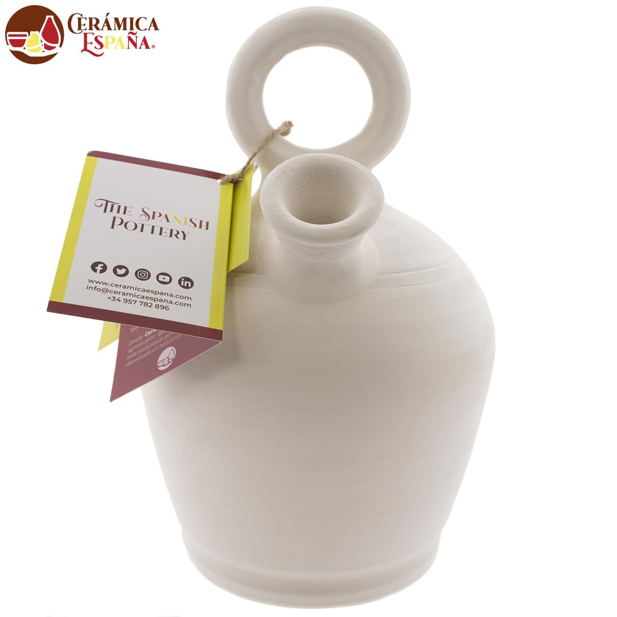 CERÁMICA ESPAÑA | Kit di terracotta bianco spagnolo | Kit manico rotondo base larga Modello A02 | 100% fatto a mano | 3,5 litri | ECO
