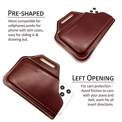 image for TobbinGear Leather Belt Phone Pouch, Leather Cell Phone Holster, Unive