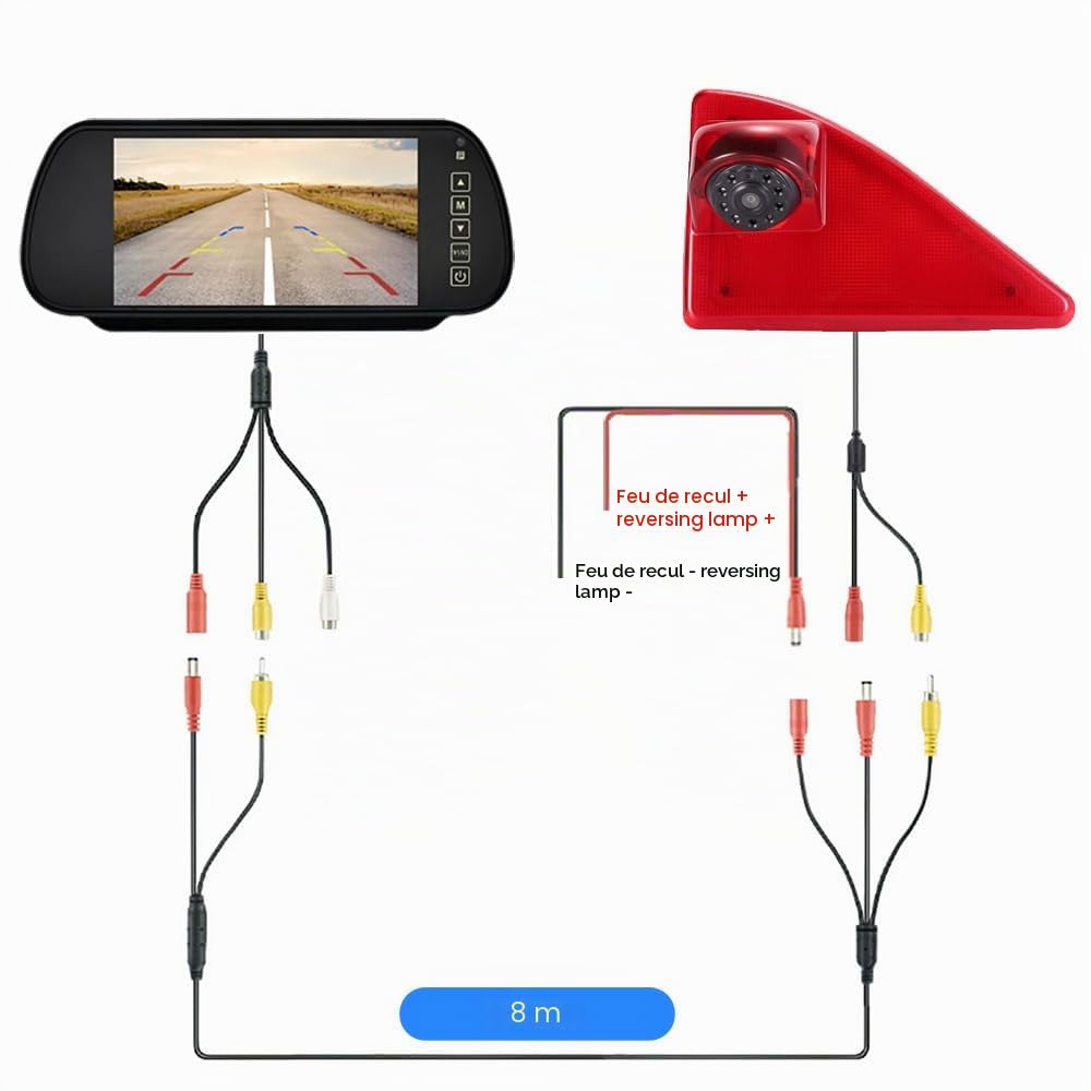 Troisième toit de voiture Feu stop Caméra de recul Feu de freinage Caméra de voiture + Rétroviseur LCD 7" de rechange pour Opel/Vauxhall Movano/Renault Master/Nissan NV400