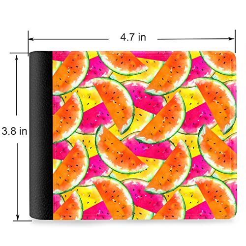 (Colorful Watermelon Pattern Front Pocket Slim Bifold Leather Wallet RFID Blocking with ID Window for Men2