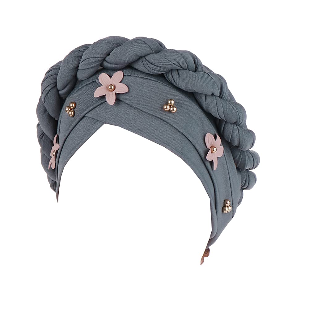 Jdyaoying Women's Grey Chemo Cancer Muslim Hat Cap Flower Hair Cover Wrap Turban Cap For