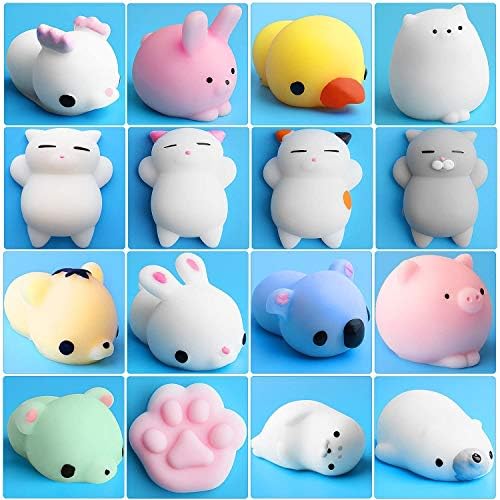 Outee 16 Pcs Mochi Animals Toys Lovely Squishies Mochi Cat Stress Relief Toys Mochi Animals Toys Mini Animals Cat Easter Gifts