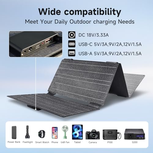 Image of ALLPOWERS SE60 60 W Solar Panel Foldable with 3 Ports (USB-C+USB-A+DC), IP68 Waterproof Portable Solar Charger, Mobile Phone Solar Panel Outdoor for Smartphone Mobile Camping Hiking Outdoor