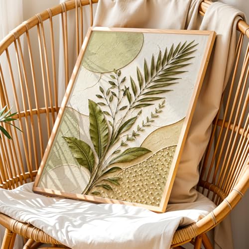 Image of NoWorries 3D Botanical Leaf Wall Painting with Frame Set of 1 | Premium Textured Green Palm Leaf Artwork, Modern Nature Wall Decor for Living Room, Bedroom, Office and Home Decoration (3d Art-4,17x25inch)