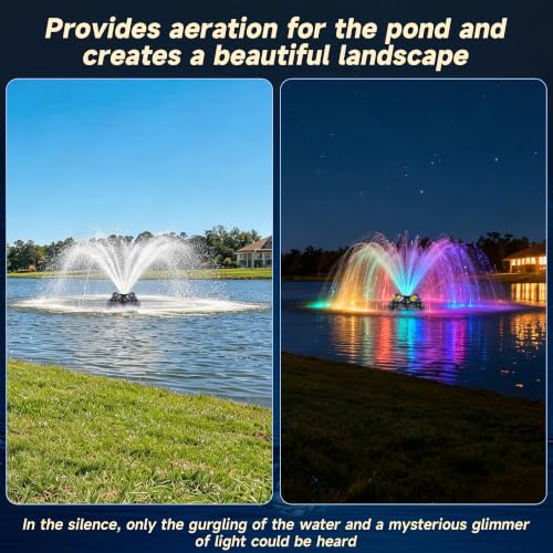 Image of RELIY Pond Fountain Aerator, With 4 RGB Lights 1HP 110V 15000 GPH Stainless Steel Fountain Pump, Fully Automatic Powerful Lake Floating Fountain, 100 FT Power Cord, Programmable Timer Switch
