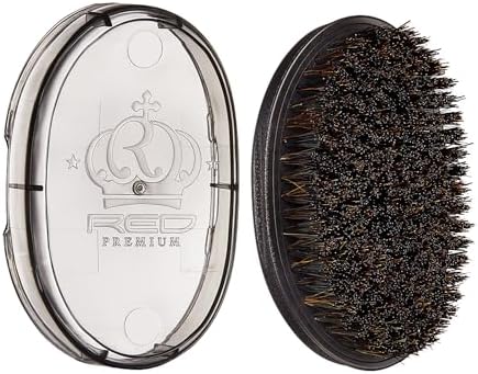Red by Kiss Premium Pocket Wave Bow Wow Curved Palm Brush – Boar Bristles for 360 Waves, Curved Design for Precision Control, Ideal for Coarse, Curly, Short Hair & Fades (Medium)