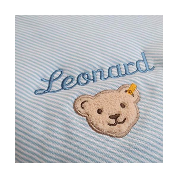 Steiff Babydecke mit Ihrem Wunsch Namen bestickt 90 cm x 60 cm hellblau fein geringelt personalisierte Namensdecke – Bild 4