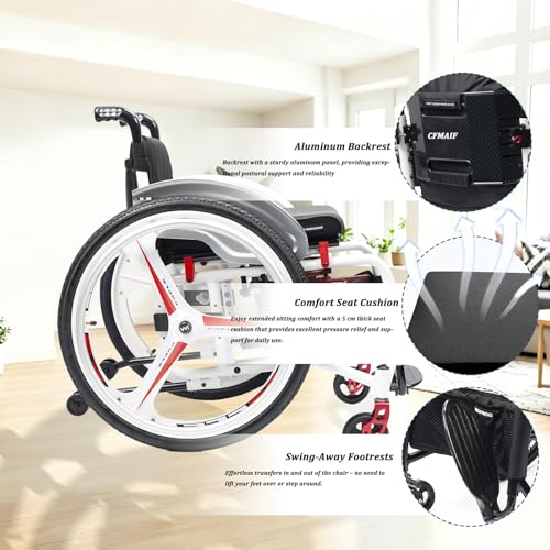 Image of Portable Folding Sports Wheelchairs, Self-propelled Lightweight Aluminum Alloy Chair, Swing Away Footrests & Anti-Tip Wheels(A,43cm /16.9in Seat)