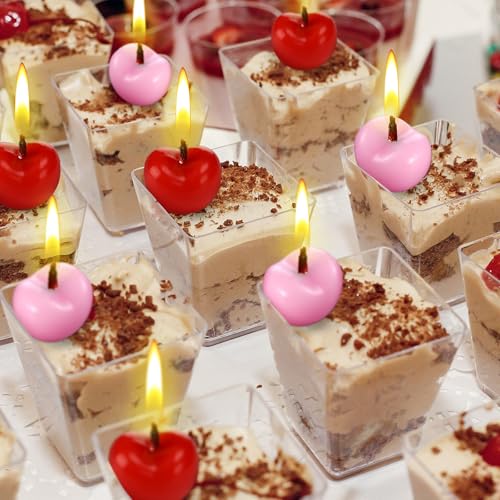 Image of Conelist 15 Pcs Cherry Shaped Birthday Cake Toppers Decor, Red, Pink | Cute Fruit Shaped Candles Mini Cherry Cake Decorations Party Favors Soy Wax Cupcake Toppers for Wedding Dessert Table Gifts