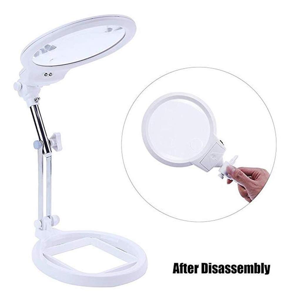 Lupa de Mano 2X 6X - 2 lámparas LED Individuales - Mango Plegable - Lupa para Personas Mayores y niños, Adecuada para Trabajos de precisión, Lectura, mapas, joyería, Soldadura, ins