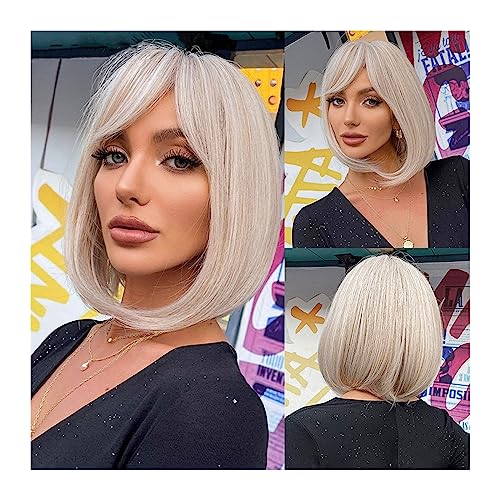 Perruque synthétique blonde avec frange pour changer de look facilement