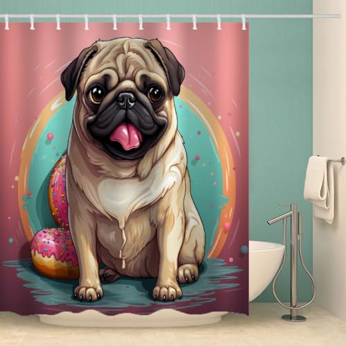 RFFLUX 3D Mops Duschvorhang Anti Schimmel 180x200 cm mit 12 Ringe Polyester Mops Duschvorhänge Anti-Bakteriell Waschbar Wasserdicht Badvorhänge für Badezimmer（Stil 44-17）