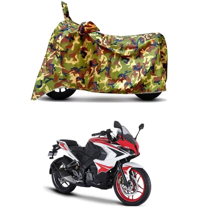 Image of Waterproof 100% PVC Coated Bike Scooty Two Wheeler Body Cover Compatible for Bajaj Pulsar RS200 ABS /UV-Rays /Heat Protection /Birds Dropping /Scratchproof /Dust Proof [6X6 Jungle Print]