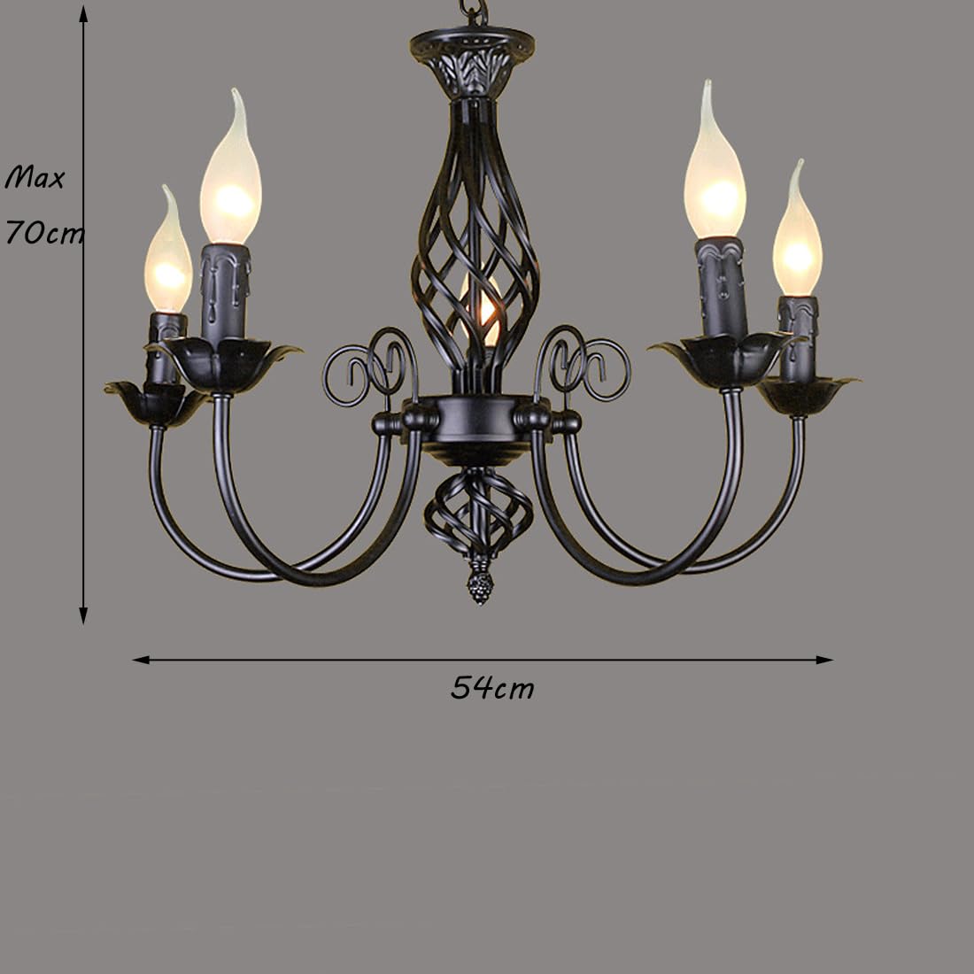 Esszimmer Lampe Klassisch Antik Kerze Pendelleuchte Kronleuchter LED Vintage Schwarz Metall Eisen Wohnzimmer Hängelampe Retro Industrielle Rustikal E14 Decke Strahler Restaurant Küche Verstellbar 54cm