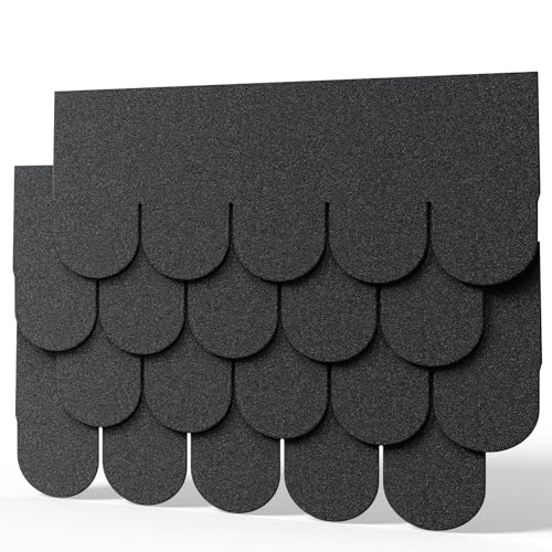 Pack of 18pcs Asphalt Roof Shingles 2.61sqm Self-adhesive Sheds Roofing Felt Shingles Tiles for Most Roof of Sheds Arbour Porch Wendy House Doghouse Log Cabin (Fish-scale Shingles, Black)