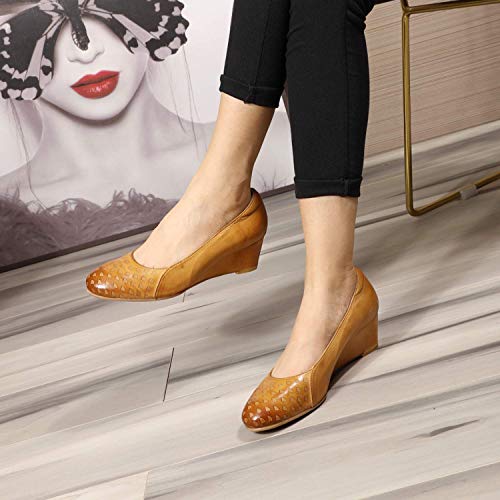 Image of Mona flying Women's Leather Closed Toe Mid Heel Wedges Comfy Dress Pumps