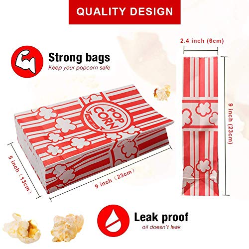 Image of Popcorn Bags, 2 oz Flat Bottom Paper Popcorn Bags for Family Movie Night Baseball Themed Carnival Christmas Birthday Party 200 Pcs
