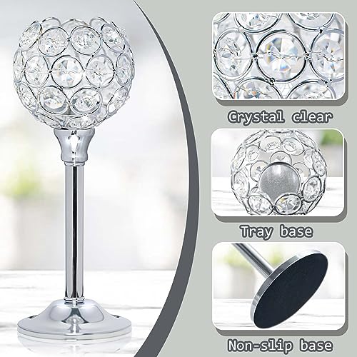 Set of 3 Silver Crystal Metal Tealight Candlestick, Bling Bowl Candelabras, Tall Votive Candle Holders Elegant Candle Centerpiece for Dining Table Wedding Decor - Image 4