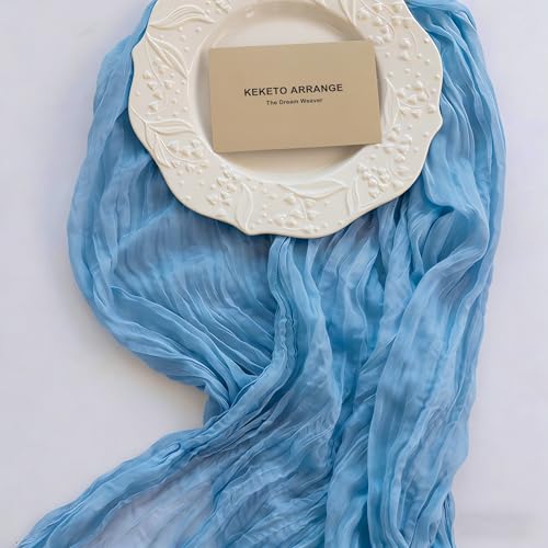 3Pcs Light Blue Cheesecloth Table Runner 120 Inches for Party Decorations