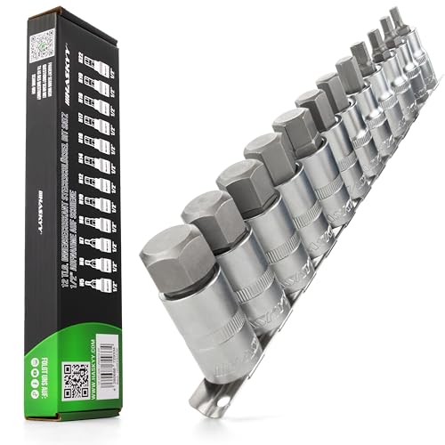 HASKYY Jeu de douilles à six pans creux 1/2' 12 pièces 5-22 mm Douilles hexagonales Jeu de clés...