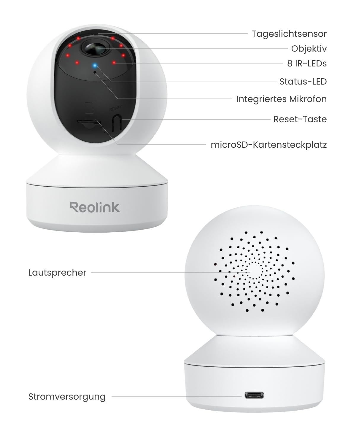 Reolink 2K Überwachungskamera Innen, 360°-Ansicht Indoor Kamera WLAN mit Auto-Tracking, Baby Monitor mit Personen-/Tier-/Weinen-Erkennung, 2,4 GHz Wi-Fi, 2-Wege-Gespräch, E1 4MP