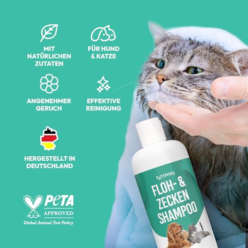 Petsly® Floh & Zeckenmittel für Hunde -500ml - Flohshampoo Hund & Zeckenschutz Hund & Katze, Flohmittel Hund mit Teebaumöl - Sensitives Hundeshampoo, Floh und Zeckenschutz für Hunde