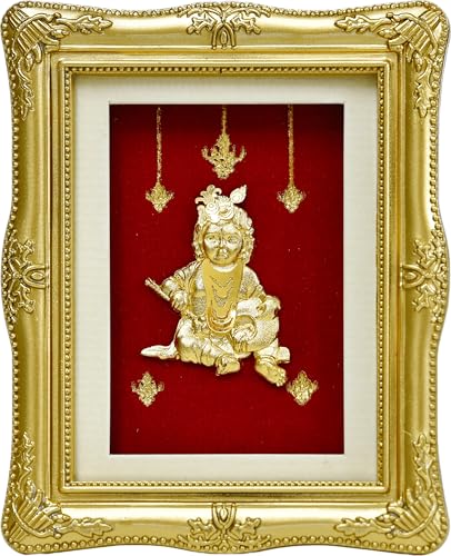 Image of EKA Divine Series Bal Gopal - 24kt Gold Foil Blessing Tabletop | Vastu Positive Krishna Artwork for Peace & Happiness | Ideal for Children's Room, Home & Spiritual Gifting (7.5 cm x 9 cm)