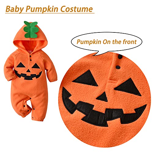 PUPYGIYUC Baby Kürbis Kostüm Kürbis Kapuzen Outfit Baby Halloween Kostüme Jackolantern Unisex Orange Onesie 3-6 Monate