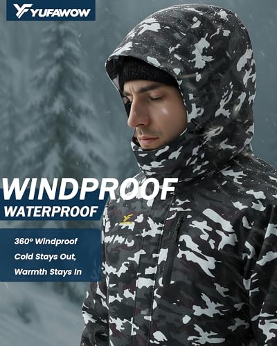 Image of Yufawow Men's Ski Jacket Waterproof Warm Snowboard Jacket Insulated Winter Coat for Outdoor Cold Weather Sports Work