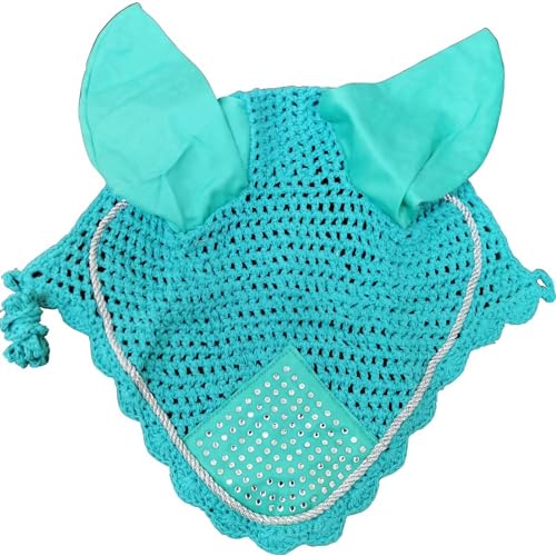 EnweMahi Cotton Knit Horse Ear Bonnet, Manual Ear Bonnet for Horses, Comfortable and Breathable, Dressage Competition, Horse Tack Supplies Blue-Green Diamond