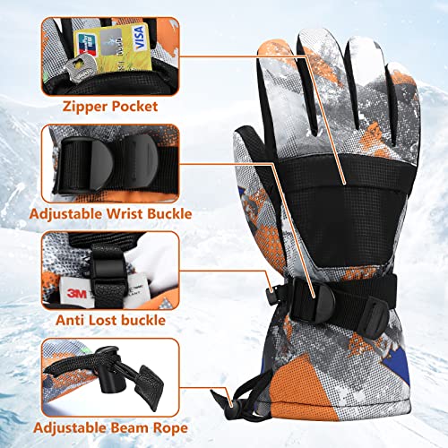 Image of Ski Gloves,Snow Gloves Waterproof Winter Warm Cold Weather Touchscreen Gloves for Parent& Child Kids Skiing,Snowboarding