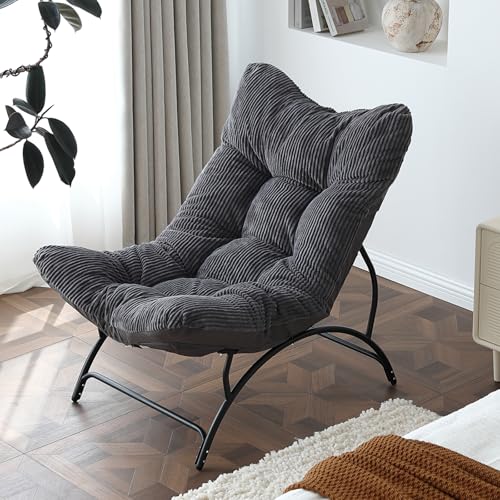 Recopilación de Reclinables - los más vendidos. 49 Welnow Accent - Silla perezosa, cómoda y suave silla de lectura con marco de metal para ocio, sofá reclinable tapizado y grueso para sala de estar, recámara, color gris oscuro