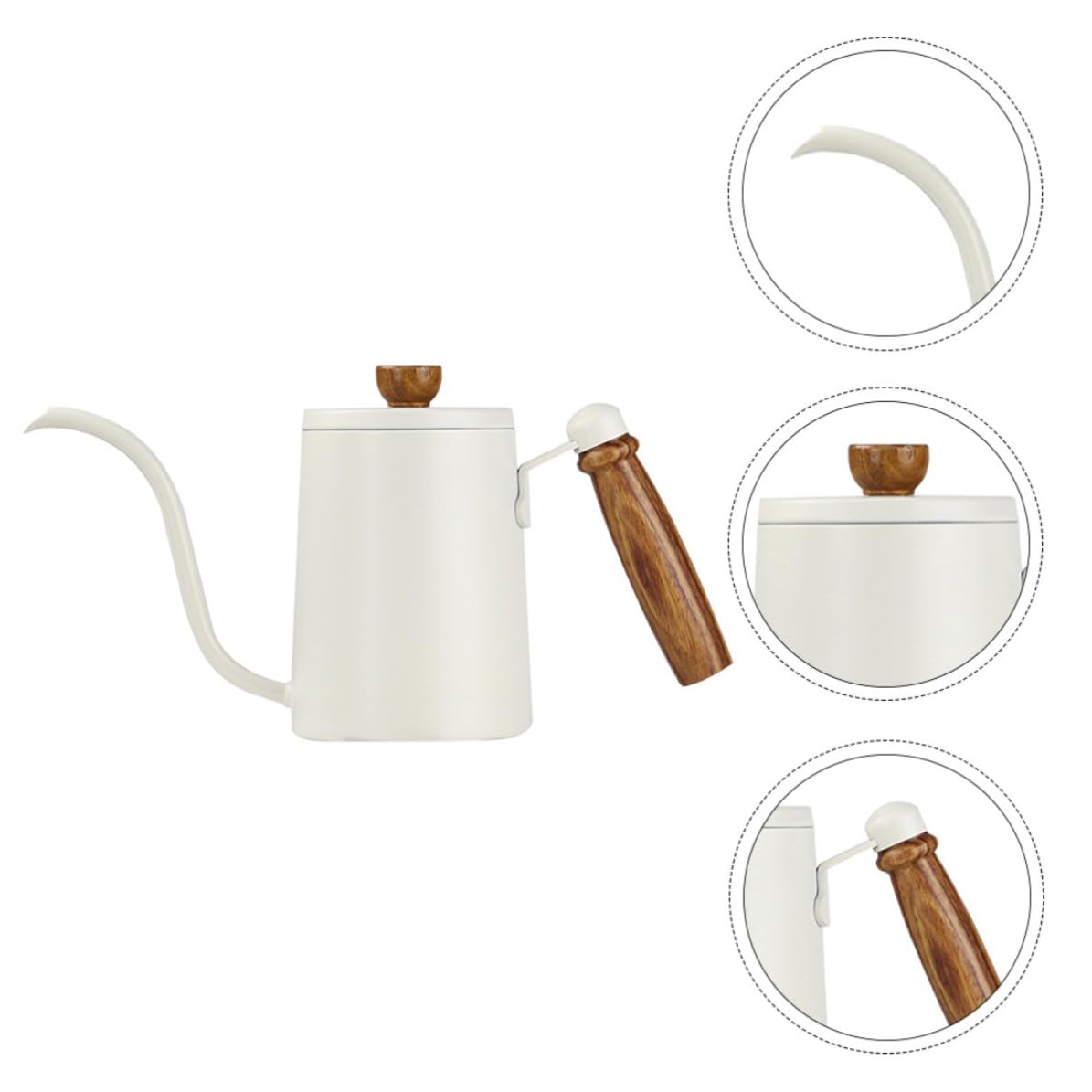 STOBAZA Cafetera de Goteo Manual de Acero Inoxidable 600ml Mango de Madera Sólida y Diseño de Boca Larga Antideslizante para Preparar Café en Casa
