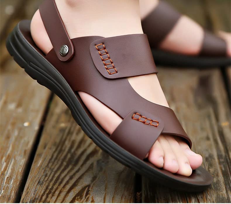 Men's Sandals Comfortable Soft Leather Men Brown Beach Slippers Male Sandalies2
