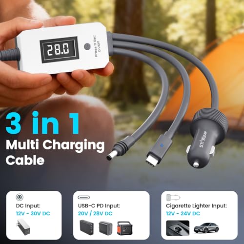 Image of Starlink Mini Cable 10FT /3M, 3 in 1 Cable with Digital Voltage Display & On /Off Switch, 140W+ PD Supply USB C /Car Adapter /DC to DC Starlink Mini Power Cable, Mini Accessories for Power Supply