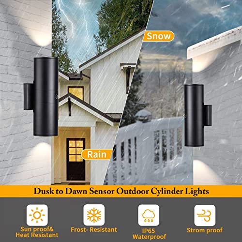 Tipace 2 Pack Dusk To Dawn Modern Outdoor Porch Lights Matte Black Sensor Up And Down Wall Lights Cylinder Patio Light,Exterior Wall Light Fixtures For Courtyard,Entryway,Garage (Bulbs Not Included) #TOP4