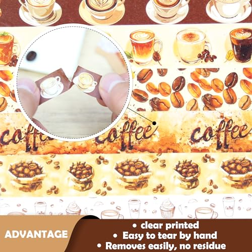 NIKOMIE Conjunto de 12 Rolos de Fita Washi, 6 Fitas Decorativas com Tema de Café, Fita Adesiva Vinta