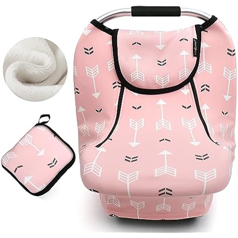 ACRABROS Car Seat Covers for Babies,Winter Autumn Spring Infant Carseat Cover Canopy for Boys and Girls,Stretchy Adjustable Peeping Window with Mesh Cover,Warm Breathable Universal,Pink Arrow Cover