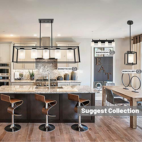 Vinluz 5 Light Kitchen Island Chandeliers Farmhouse Black Linear Dining Rooms Lighting Fixtures Hanging With White Alabaster Glass Shade Rectangle Modern Industrial Pendant Ceiling Lights #TOP7