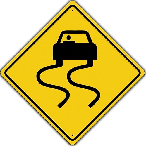 Slippery When Wet Car Symbol Novelty Notice Metal Sign