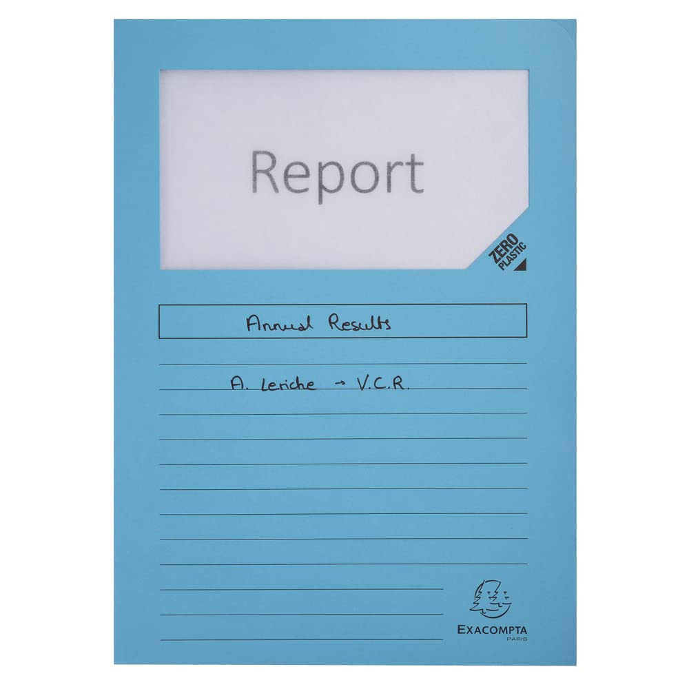 Exacompta - Ref 50162E - Cartelline con finestrella, dimensioni 220 x 310 mm, adatte per contenere documenti A4, carta da 160 g/m², finestra trasparente per la visualizzazione dei documenti, blu