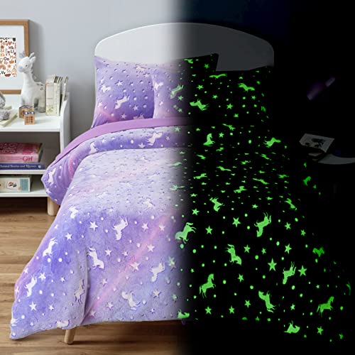 Royalay 7 Pieces Kids Glow In The Dark Comforter Set Bedding Set Full Size For Teenage Girls And Kids, Starry Night Super Soft Down Alternative Comforter With Sheets Bed In A Bag Full (7 Pcs) #TOP13